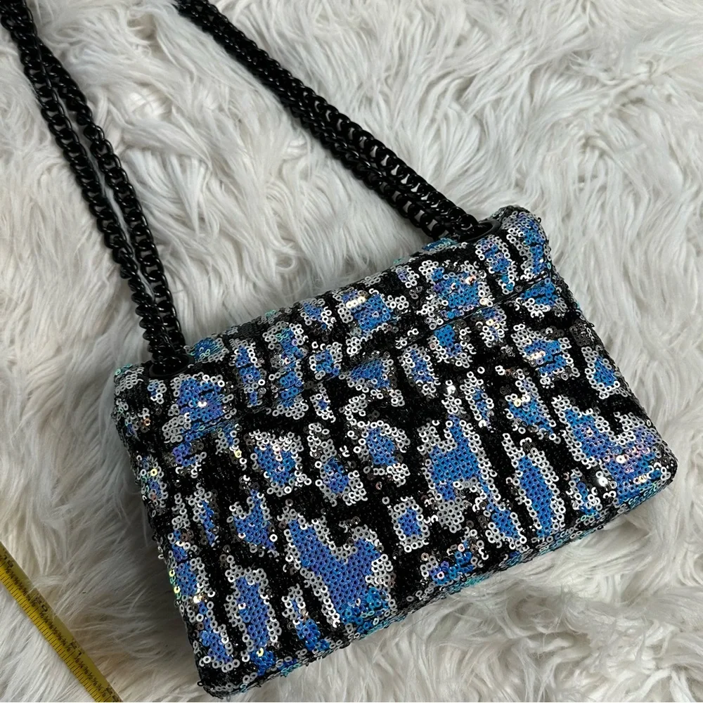 Kurt Geiger • Brixton Lock Iridescent Leopard Print Chain Strap Purse